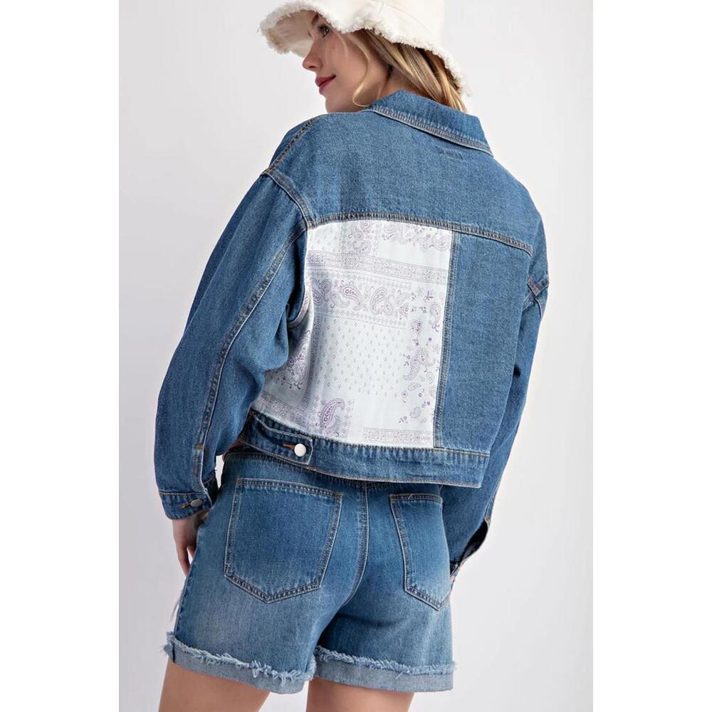 Easel-Small Patchwork Print Denim Jacket NWT - image 3